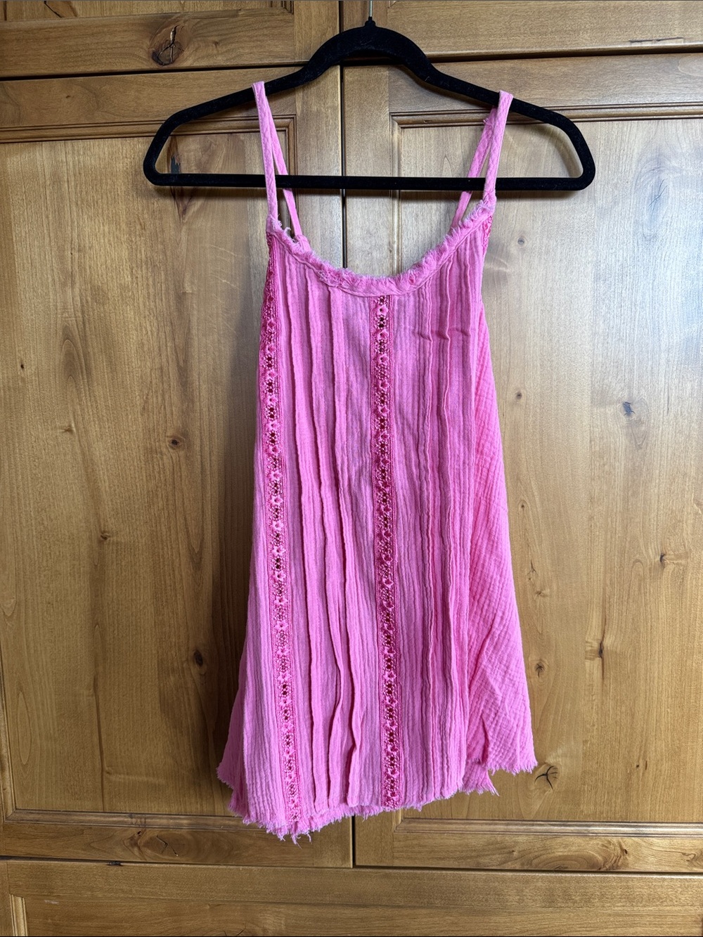 POL Pink Crinkled Tank Top with Embroidered Detail